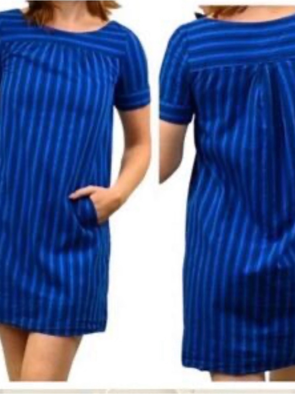 HD in Paris Anthropologie Royal Blue Striped Short Sleeve Mini Dress